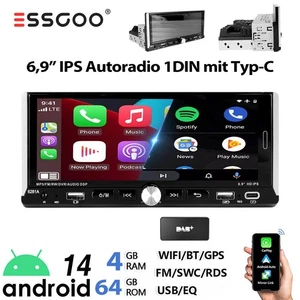 DAB+ Autoradio 6.9" 1 DIN Mit Android 14 4+64G Carplay GPS Navi RDS Bluetooth FM - Bild 1 von 13