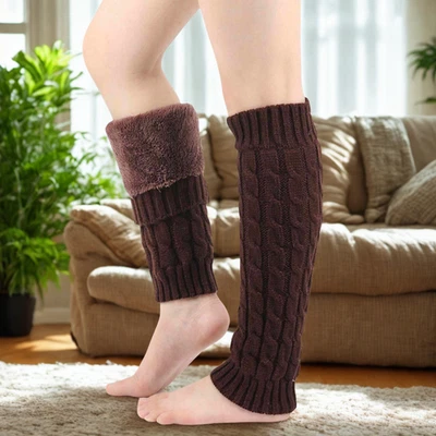Womens Knitted Woolen Leg Warmers Twists Socks Solid Crochet Winter Boot Sock - Image 1 of 4