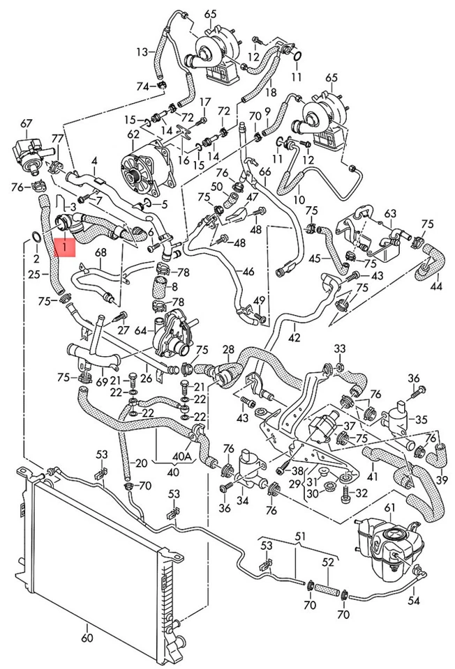 Manguera de refrigerante genuina AUDI A8 S8 quattro con acoplamiento de liberación rápida 4H0121101S Foto 1 de 1