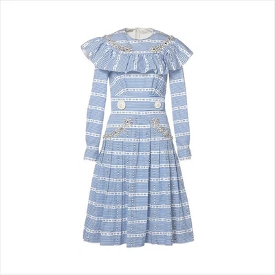 Miu Miu Tamaño: 38 MF1960 algodón con cuentas de una pieza azul x blanco WS15210 - Imagen 1 de 4