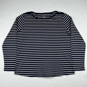 Camisa LL Bean para mujer L Supima algodón cuello redondo manga azul crema rayas preppy - Imagen 1 de 7