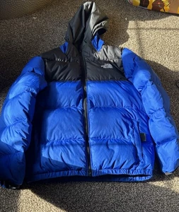 THE NORTH FACE BOYS 550 REVERSIBLE BLUE DOWN PUFFER JACKET COAT SIZE L - Picture 1 of 16