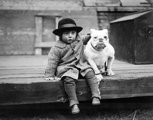 Vintage Photo - 1940's Boy with his Bull Dog - Photography Print - Picture 1 of 1
