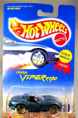Tarjeta Hot Wheels 1994 azul/blanca #210 Dodge Viper RT/10 verde con radios de encaje dorado Foto 1 de 4