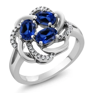 Flower Blossom Gemstone Birthstone Ring in 925 Sterling Silver | 3-Stone 6X4MM - Picture 1 of 55