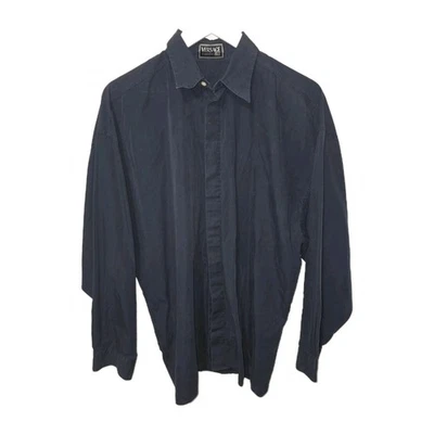 80s Vintage Versace Classic V2 Dark Navy Blue Button Up shirt XL - Image 1 of 4
