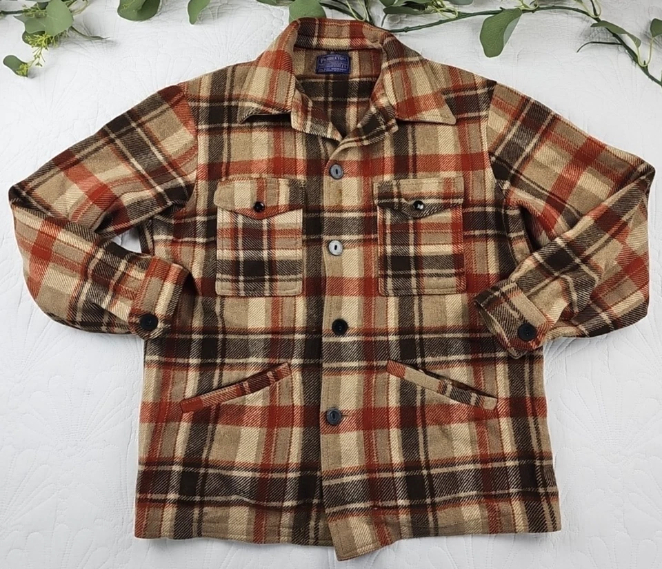 Chaqueta de Colección Pendleton Para Hombres Marrón y Naranja Lana a Cuadros Talla L Foto 1 de 4