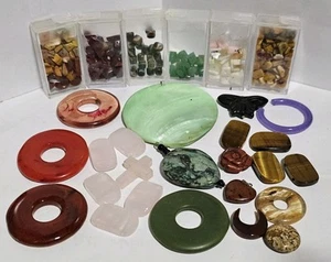 Lote de colgantes de piedras preciosas naturales y cuentas de donut de 30 mm artesanales multicolor - Imagen 1 de 18