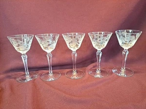 SET of 5 LIBBEY GLENMORE ETCHED Floral Liquor Cordial Glass Set - 1950s - Picture 1 of 10