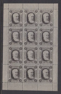 CINDERELLAS: GB NATIONAL TELEPHONE COMPANY STAMP 1d FULL SHEETLET OF 12 MUH. - Foto 1 di 1