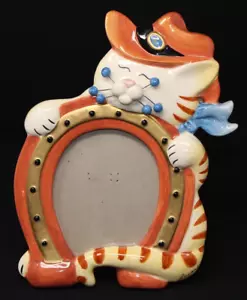Marco de fotos AMY LACOMBE 2006 Whimsiclay "Tex" Cowboy Kitty #15252, 8,25" EPOC - Imagen 1 de 10