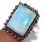 Rainbow Moonstone 925 Silver Plated Gemstone Ring US 10.5 Exquisite Gift GW