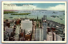 Postcard New York NY Aerial Panorama of Lower Manhattan & Bay NY City AD3
