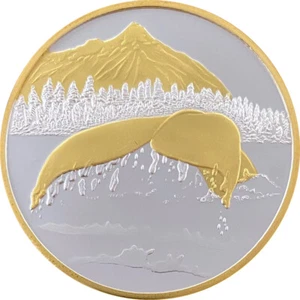 Medallón de cola de ballena de Alaska como nuevo medallón de oro a prueba 1 oz. - Imagen 1 de 2