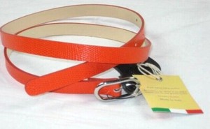 Punto Fibbia Italy Womens Orange Leather Skinny Belt Medium Embossed Reptile