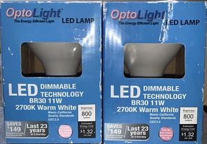 2x Opto Light The Energy Efficient LED Light BR30 11 Watts 800 Lumens Dimmable - Picture 1 of 4