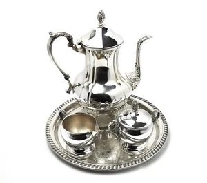 Silver Plate Fluted Coffee Tea Set 4 pieces on Tray Sheridan Newport - SLV196 - Picture 1 of 13