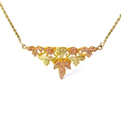 COLLAR FESTÓN HOJAS UVA Y ROSAS ORO COLINAS NEGRAS 10KT CON CADENA 18" Foto 1 de 4