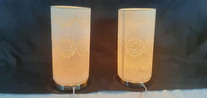 Paar Wilko Tischlampen mit Rundschirmen auf gebürsteten verchromten Sockeln Modell S80 3EG - Bild 1 von 12