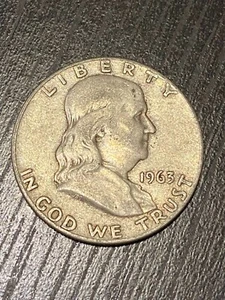 FRANKLIN HALF DOLLAR 1963-D COIN - VF(Very Fine) with 90% Silver, 10% Copper. - Picture 1 of 2