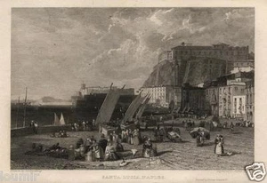 1831 NAPOLI Santa Lucia = VEDUTA Stampa Antica = CAMPANIA = ACQUAFORTE Engraving - Picture 1 of 1