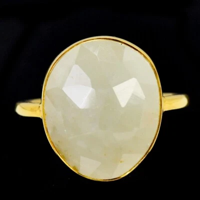 ANILLO SOLITARIO DE PIEDRAS PRECIOSAS DE ZAFIRO LECHE BLANCA NATURAL PLATA ESTERLINA 925 TALLA 6,25 Foto 1 de 4