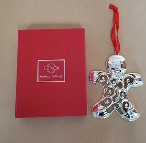 Lenox Sparkle And Scroll Clear Crystal Silver Plate Gingerbread Man Ornament - Picture 1 of 4