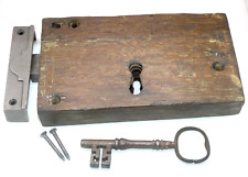 Antique wooden cased cast iron right hand dead lock with original key (RL382)
