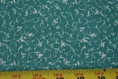 Por 1/2 jarda, vintage, videiras creme em algodão verde empoeirado, molas, Michell, P1240 - Imagem 1 de 4