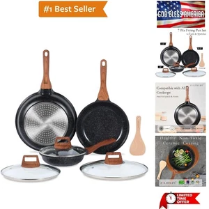 Nonstick Ceramic Frying Pans Skillets Set with Lids, Non-Toxic Egg Omelette K... - Picture 1 of 8