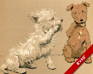 WHISPERING PET PUPPY DOG ANIMAL ART CECIL ALDIN PAINTING PRINT ON REAL CANVAS - Picture 1 of 1