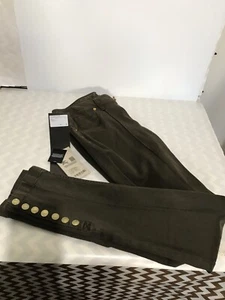 Burberry Brit Skinny Jeans Olive Gold Buttons 27 W New Tags Military Designer - Picture 1 of 11