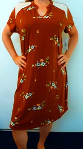 No Boundaries Stretchy Comfortable Brown Floral Print Dress Short Sleeve 3XL NWT - Picture 1 of 5