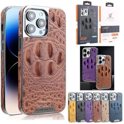 Real Genuine Leather 3D Crocodile Grain Cover Case For iPhone 12 13 14 15 16 Pro - Image 1 of 4