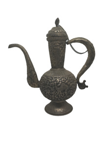 Vintage Arabic Dallah White Metal Coffee Pot Serving Traditional Home Decoration