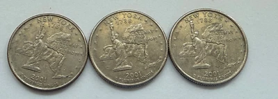US State Quarters 2001 P New York Gateway to Freedom Set of 3 coins Circulated - Image 1 of 4