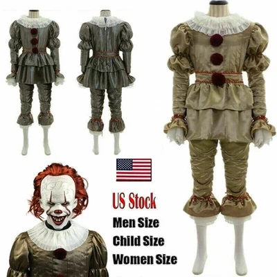 Halloween Payaso Juegos con disfraces Hombres Niños Traje Joker Stephen King's It Pennywise Disfraz Foto 1 de 4