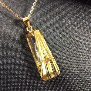 1.6g Top Natural Gold Rutilated hair Crystal Quartz pendant reiki healing gift - Picture 1 of 6