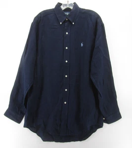 VINTAGE Ralph Lauren Shirt Men Small Blue Blake Linen Button Up White Pony 90s * - Picture 1 of 11