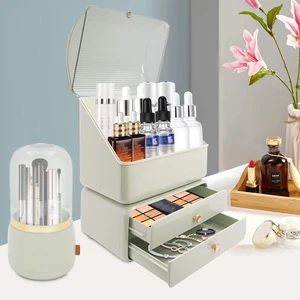 Organizador de Maquillaje Cosméticos Organizadores para el Cuidado de la Piel + Tapa + Cajones + Soporte para Cepillo Verde EE. UU. - Imagen 1 de 11
