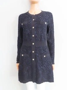 CHANEL 21C Navy/Black Camellia Knit Cardigan Dress F 38/US 6 - Picture 1 of 11