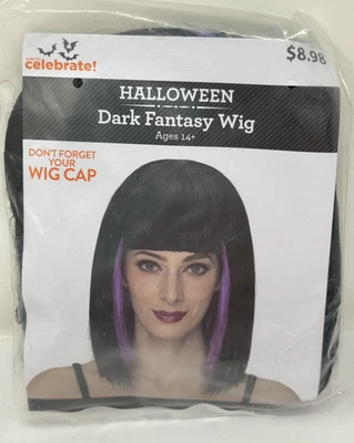 Halloween Dark Fantasy Wig – Black Purple Straight Shoulder Length Costume - Image 1 of 4