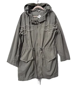 Olivgrüne Jacke mit Kapuze und Kunstperlen der Marke Stellah Neiman Marcus Gr. L NEU - Bild 1 von 9