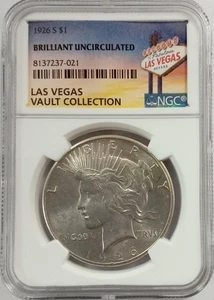 1926-S Peace Dollar NGC Brilliant Uncirculated Las Vegas Vault Collection - Picture 1 of 1