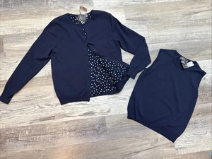 De Colección George Azul Marino Conjunto Suéter Twinset Cárdigan Camisa Años 90 Y2K Nuevo Con Etiquetas Mediano - Imagen 1 de 12