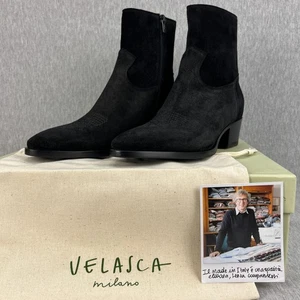 Stivali texani Velasca Milano Tusa donna 41 neri scamosciati cowboy zip fatti a mano Italia - Foto 1 di 13