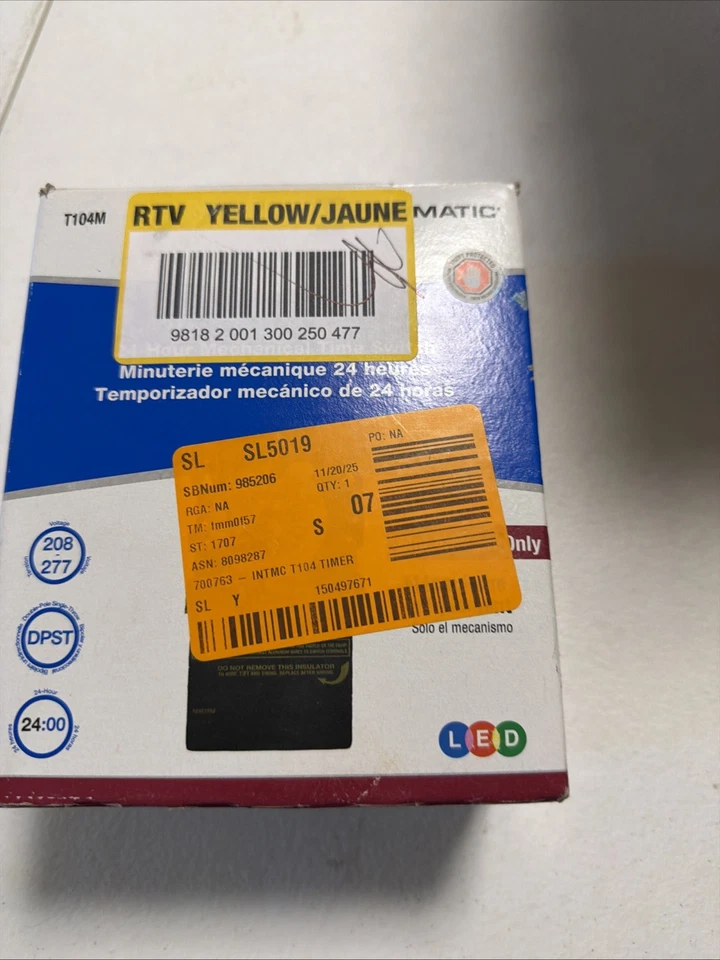 Interruptor de pared temporizador Intermatic T104M - Gris - Repuesto 208/277V 60hz WG1573-5E Foto 1 de 4