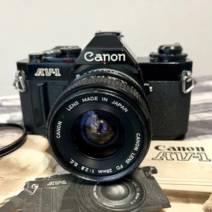 Canon AV-1 SLR 35mm Film Camera Black w/ Canon Lens FD 28mm F2.8 s.c.! - Picture 1 of 24