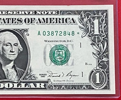 1981 STAR NOTE $1 DOLLAR BILL ( BOSTON A) UNCIRCULATED - Image 1 of 4