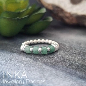 925 Sterling Silver Stretch Stack Thumb Ring with Aventurine beads by INKA - Picture 1 of 6